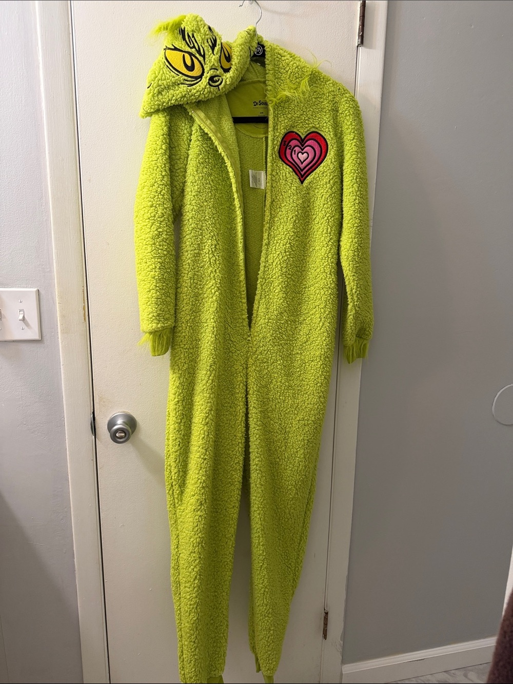 Adult Lime Green Grinch One-Piece Hooded Pajamas